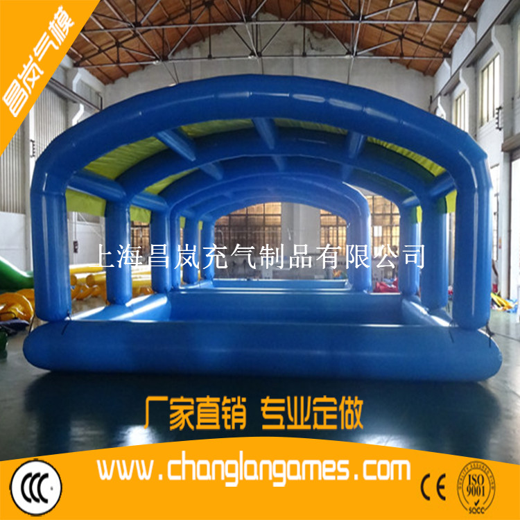 廠(chǎng)家直銷(xiāo)PVC夾網(wǎng)布高質(zhì)量充氣水池帶防嗮帳篷頂 inflatable pool with tent